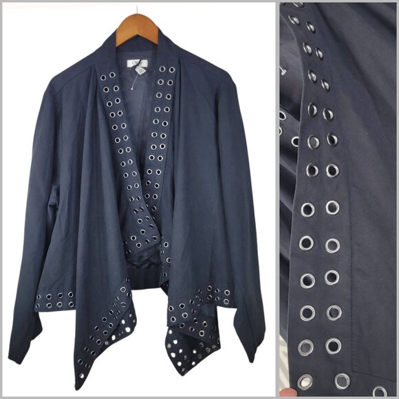 Cato Blazer Jacket Plus 26 28 black Open Front Moto 26W 28W Rivets Alt Corporate - Picture 1 of 6